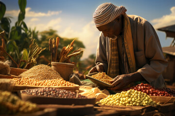 Canvas Print - A farmer exporting agricultural products to international markets, showcasing the role of agriculture in global value chains. Generative Ai.