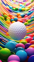 Canvas Print - A white golf ball in a colorful spiral, AI