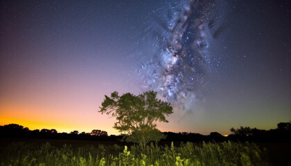 Sticker - Milky way glows in dark night sky, a tranquil scene generated by AI