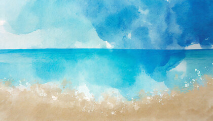 Wall Mural - abstract watercolor blue ocean and sand beach for textures fresh cheerful and relaxing summer concept positive and healthy tones to background or wallpaper generative ai