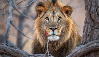 Canvas Print - Majestic lioness staring with pride, teeth bared in natural beauty generated by AI