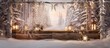 wintry forest a vintage wooden banner illuminated by soft lights adorned the background as snow gently fell creating a magical winter scene It served as a festive backdrop for the Merry Chr