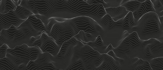 Poster - Monochrome sound line waves abstract background . Distorted line shapes on a black background.