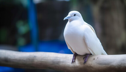 Wall Mural - Seagull perching on branch, looking out at blue sea generated by AI