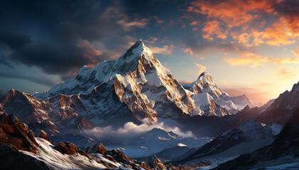 Canvas Print - Majestic mountain peak, snow covered, panoramic landscape generated by AI