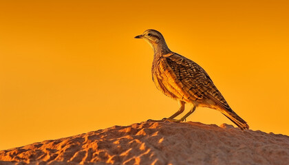 Wall Mural - Wild hawk perching on sand, back lit by sunset beauty generated by AI