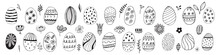 Easter Eggs With Botanical Elements Set Doodle Style. Happy Easter Hand Drawn Isolated On White Background. Spring Holiday. Happy Easter. Vector Illustration.