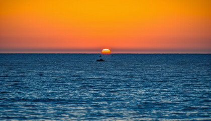 Wall Mural - Tranquil sunset over water, nautical vessel silhouette, reflection and beauty generated by AI