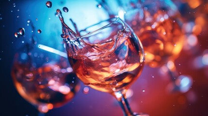 Sticker - Wine glasses with water splashes on a dark background, AI