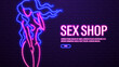 © Dmytro - A web banner with a neon girl in pink and blue. A concept for a sex shop.
