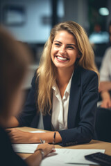 Wall Mural - Woman consulting a client, managing professional teamwork,  communicating in office boardroom