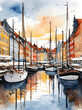 Watercolor art of Copenhagen Denmark