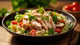 Fototapeta Mapy - Chicken And Rice Salad Natural Colors, Background For Banner, HD