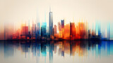 Fototapeta  - colored abstract city skyline with reflection - modern digital painting - generative AI