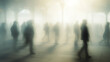 © kichigin19 - a crowd of people in blurry motion in the fog of a city street, abstract background, urban smoke, concept social issues