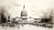 Sketch of the American Capitol with pedestrians in the late 1800s