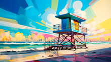 Painting Of Life Guard Shack On The Beach
