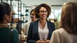 Happy young African American business woman  standing at meeting. generative AI