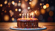 Closeup on a birthday cake with candles.
