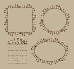 Wall Mural - chess frames set with chess figures and place for text, chess card templates