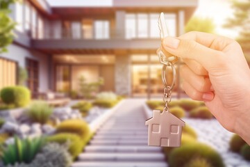 Poster - Human hand hold key for unlocking new house