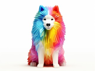 Wall Mural - A colorful origami dog sitting on a white surface