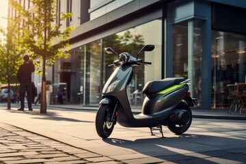 Modern electric moped. Background with selective focus and copy space