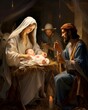 Scene of the birth of Jesus Christ, epiphany scene, Virgin Mary and Joseph. Christmas, miracle
