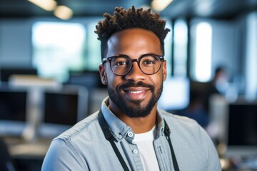 Wall Mural - Male professional tech support worker. Top professions concept. Portrait with selective focus and copy space