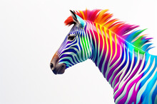 Colorful Zebra Isolated On White Background