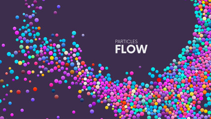 Wall Mural - Simple colorful circles randomly flowing and swirling in liquid stream. Chaotic motion of small colorful particles. Abstract dynamic particles background for banner, flyer, poster. Vector Illustration