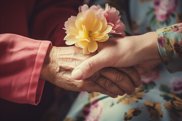 elderly hand holding hand, love care