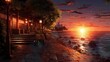 Cobblestone Path to Serenity: Night Waves at the Shore. Top-Notch 4K Looping Video Animation for Backgrounds.