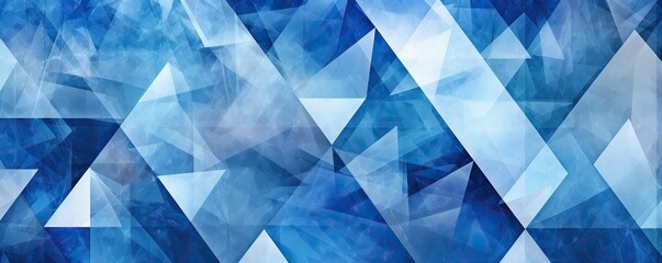 Poster - geometric abstract triangles ,Blue, white,