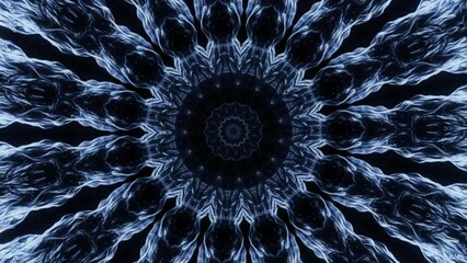Poster - Kaleidoscopic pattern looking like sun with spreading rays. Animation. Symmetrical pattern with energy flow.