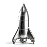 Fototapeta Sawanna - Aluminium Rakete / Glänzende Rakete Illustration / Raumfahrt Poster / Rakete auf weißem Hintergrund / Ai-Ki generiert