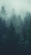 © kichigin19 - vertical background foggy landscape of autumn forest, panoramic view of taiga, tall trees in the northern fog of autumn