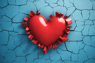 red heart on the blue wall