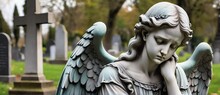 Sad Angel Statue At The Cemetery From Generative AI