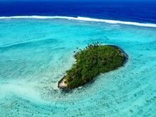 Aerial Shot Of Taakoka. A Little Island Off Muir Beach In Rarotonga, Cook Islands.