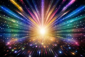 Wall Mural - Shining Color Stars Background with Light Rays, Abstract light background with bokeh
