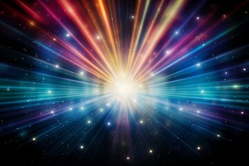 Wall Mural - Shining Color Stars Background with Light Rays, Abstract light background with bokeh
