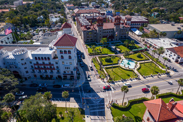 Wall Mural - Beautiful aerial view of the St Augustine, the oldest town in USA. the castle of San Marcos National Monument, Flagler College and the Matanzas Bay