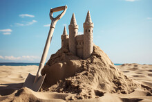 A Holiday Concept Featuring A Sandcastle On The Seaside A Child's Dream Brought To Life Through Creative Play. AI Generative.