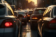 a huge line of traffic jam cars in a street bokeh style background