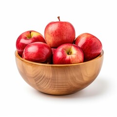 Sticker - Bowl of ripe red apples isolated on white background. Wooden bowl of red apples.