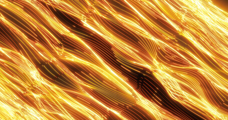 Poster - Energy abstract yellow lines from dots and waves from magic and electricity background