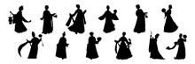 Set Of Silhouettes Of Traditional Chinese Girl Illustration Vector