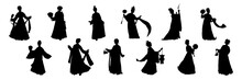 Set Of Illustration Of Traditional Chinese Girl Silhouette Vector