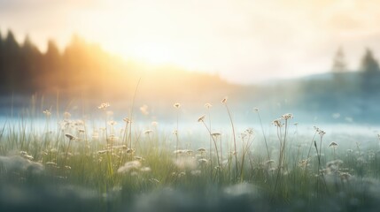 Poster - light season meadow soft misty illustration field scene, grass scenic, outdoor environment light season meadow soft misty